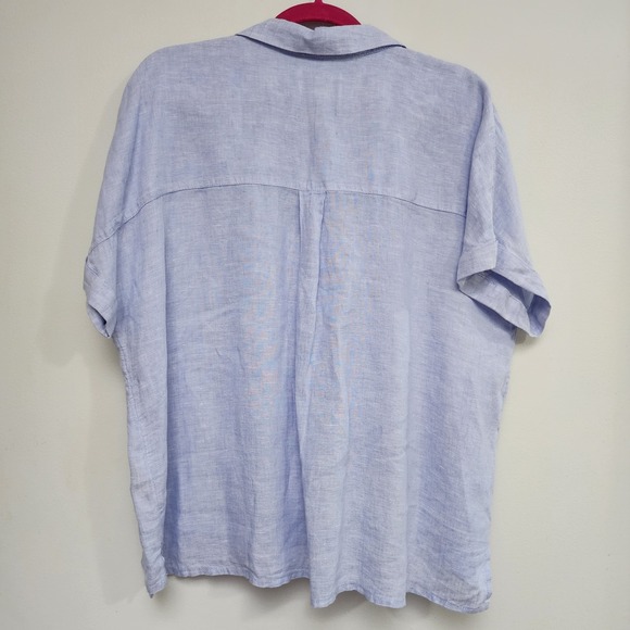 Rachel Zoe 100% Linen Shirt Womens XL Light Blue Short Sleeve Button Down Boxy - Picture 4 of 7